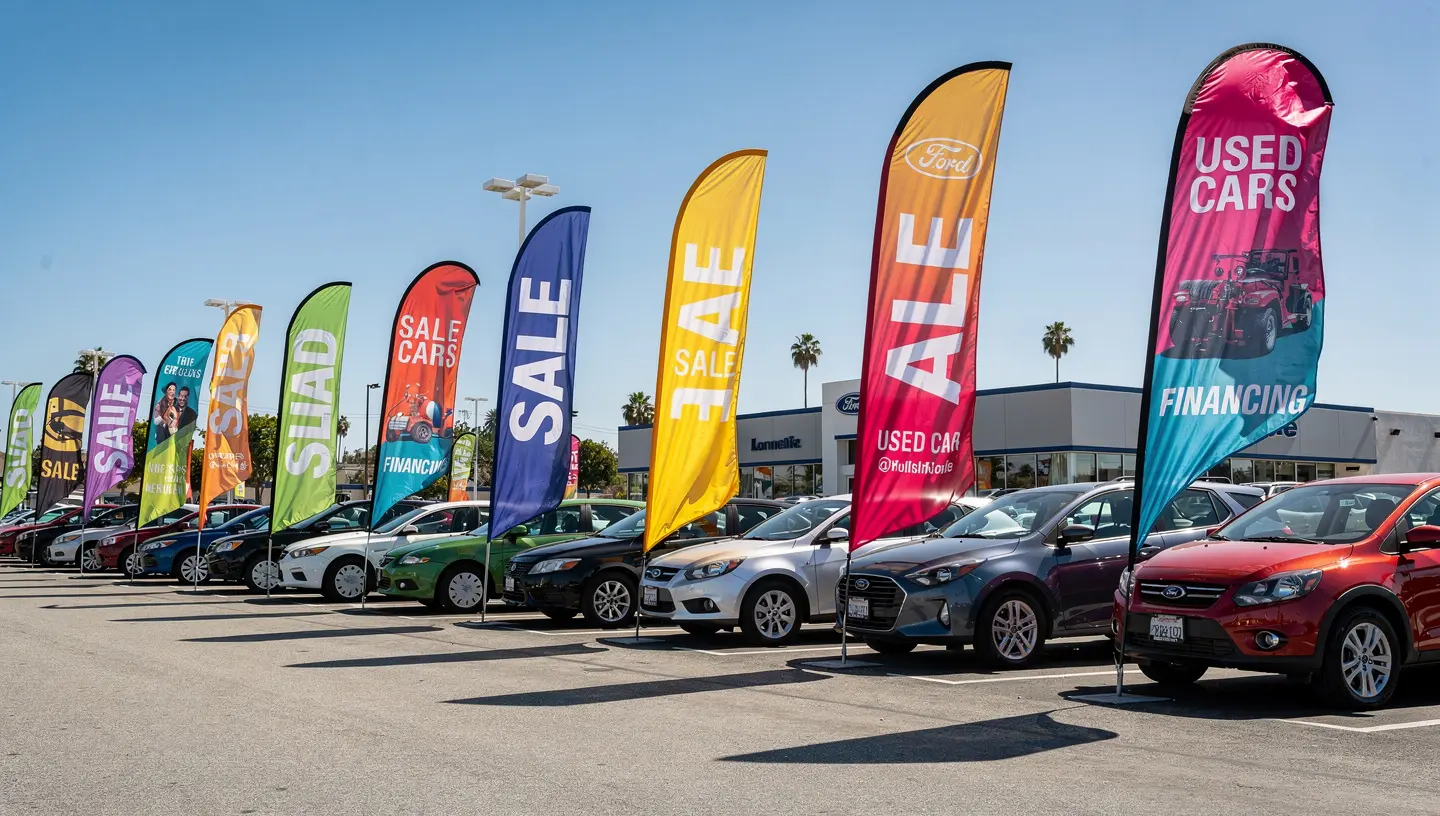 Advertising flags at a car dealership