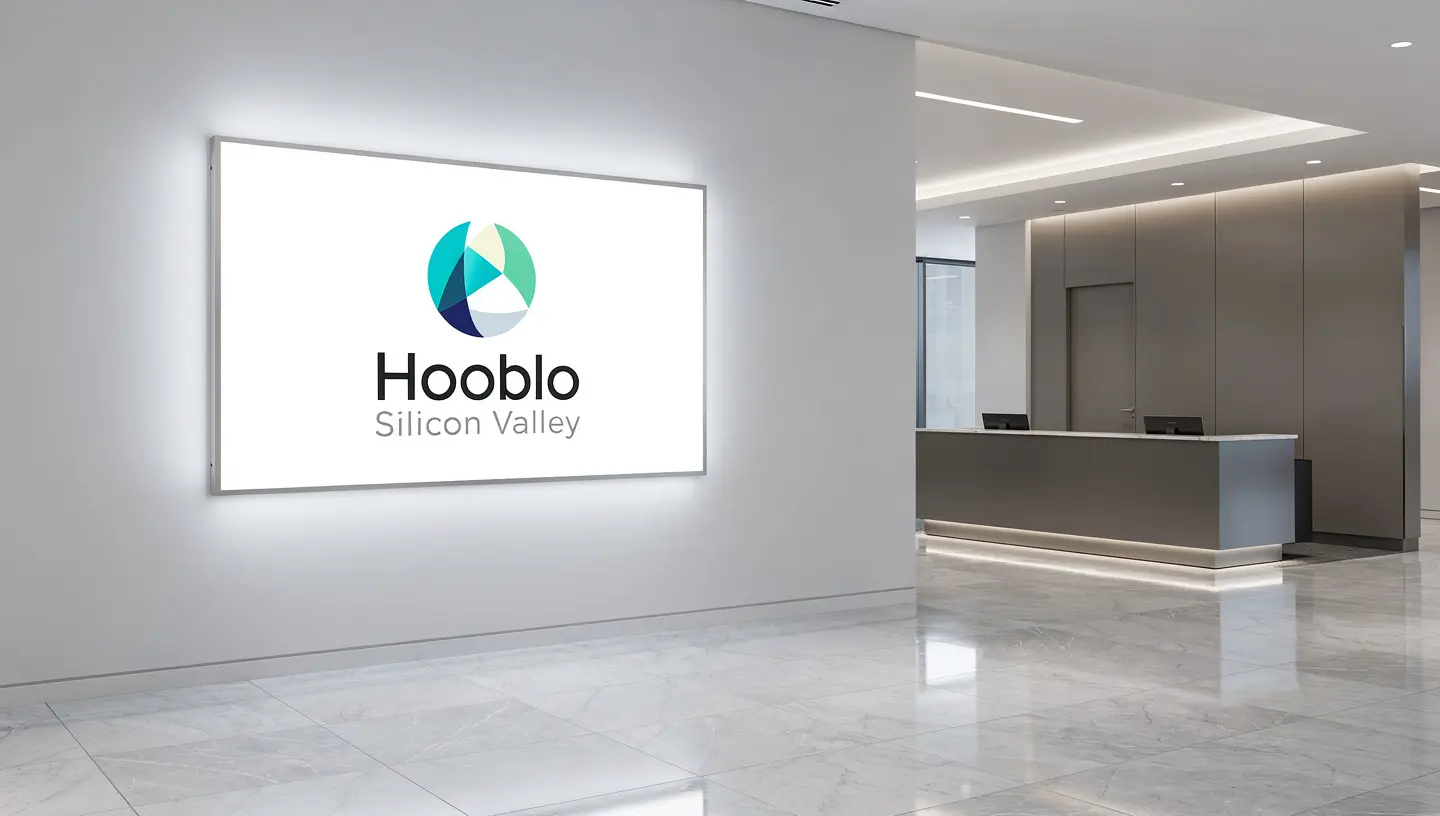Backlit LED lightbox sign in a Silicon Valley office lobby