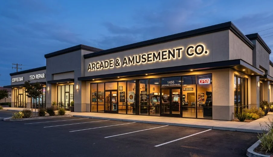 Front-lit channel letters on commercial multi-tenant building Bay Area — Clear Line Signs