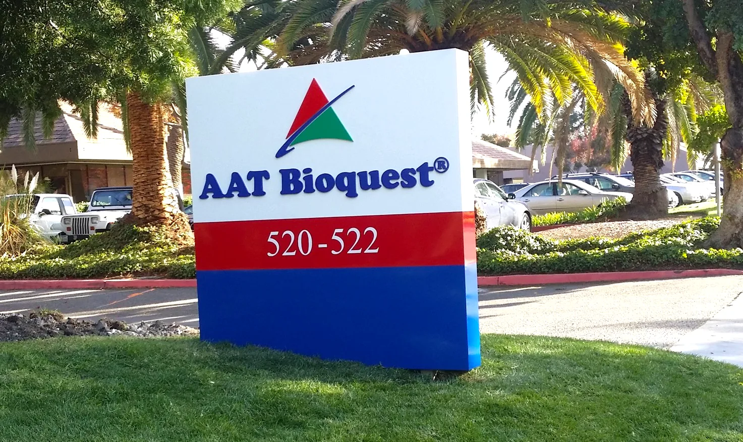 Aluminum monument sign with painted acrylic letters and vinyl numbers — AAT Bioquest — Clear Line Signs Sunnyvale