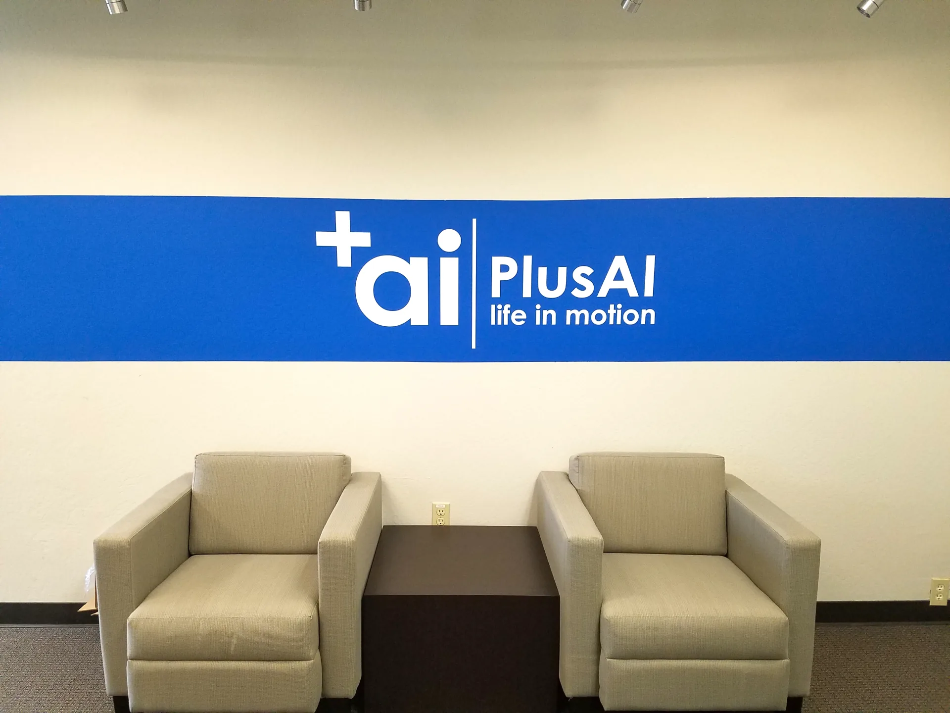 Office wall logo graphics — PlusAI — Clear Line Signs Silicon Valley