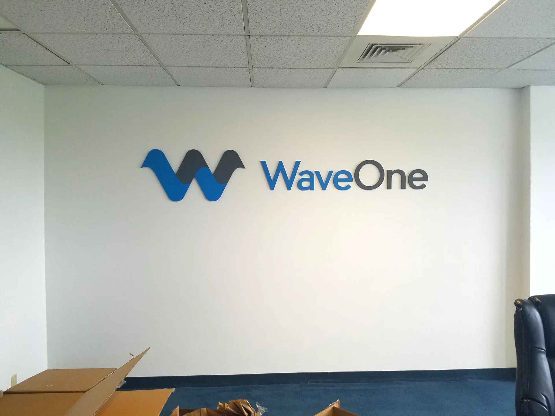 Custom dimensional lobby logo sign — WaveOne — Clear Line Signs Silicon Valley