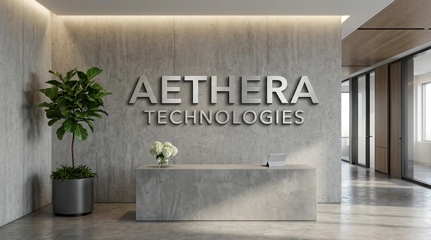 Premium dimensional lobby sign at Silicon Valley tech company headquarters reception