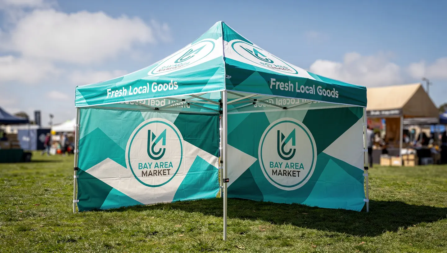 Custom branded event tent at a Bay Area outdoor event