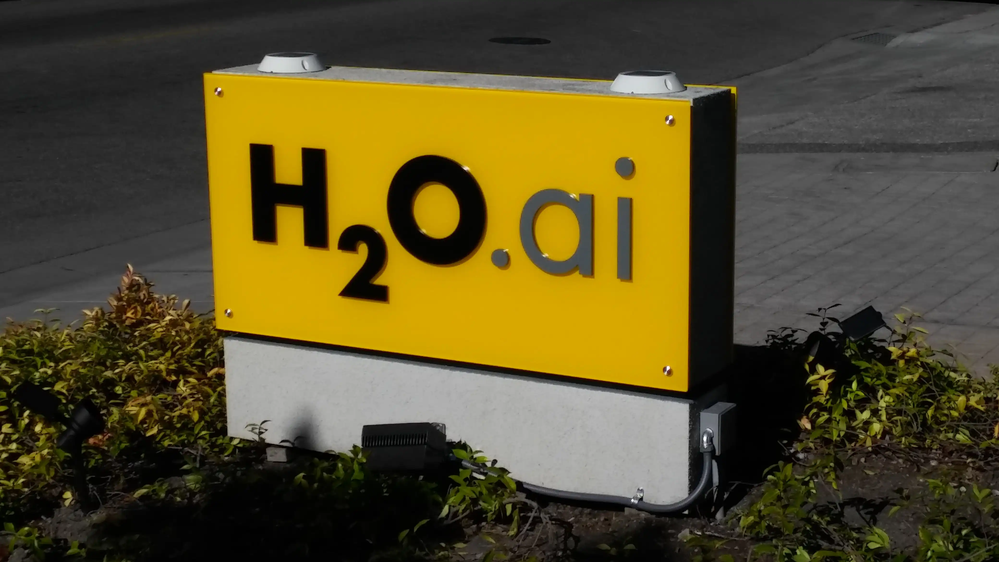 H2O.ai monument sign — acrylic letters and logo on acrylic panel with standoffs, Mountain View