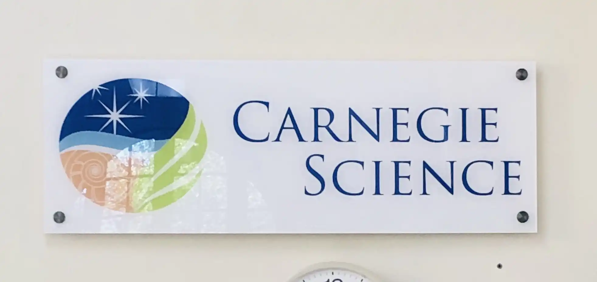 Carnegie Science acrylic lobby sign with standoff mounts, Palo Alto