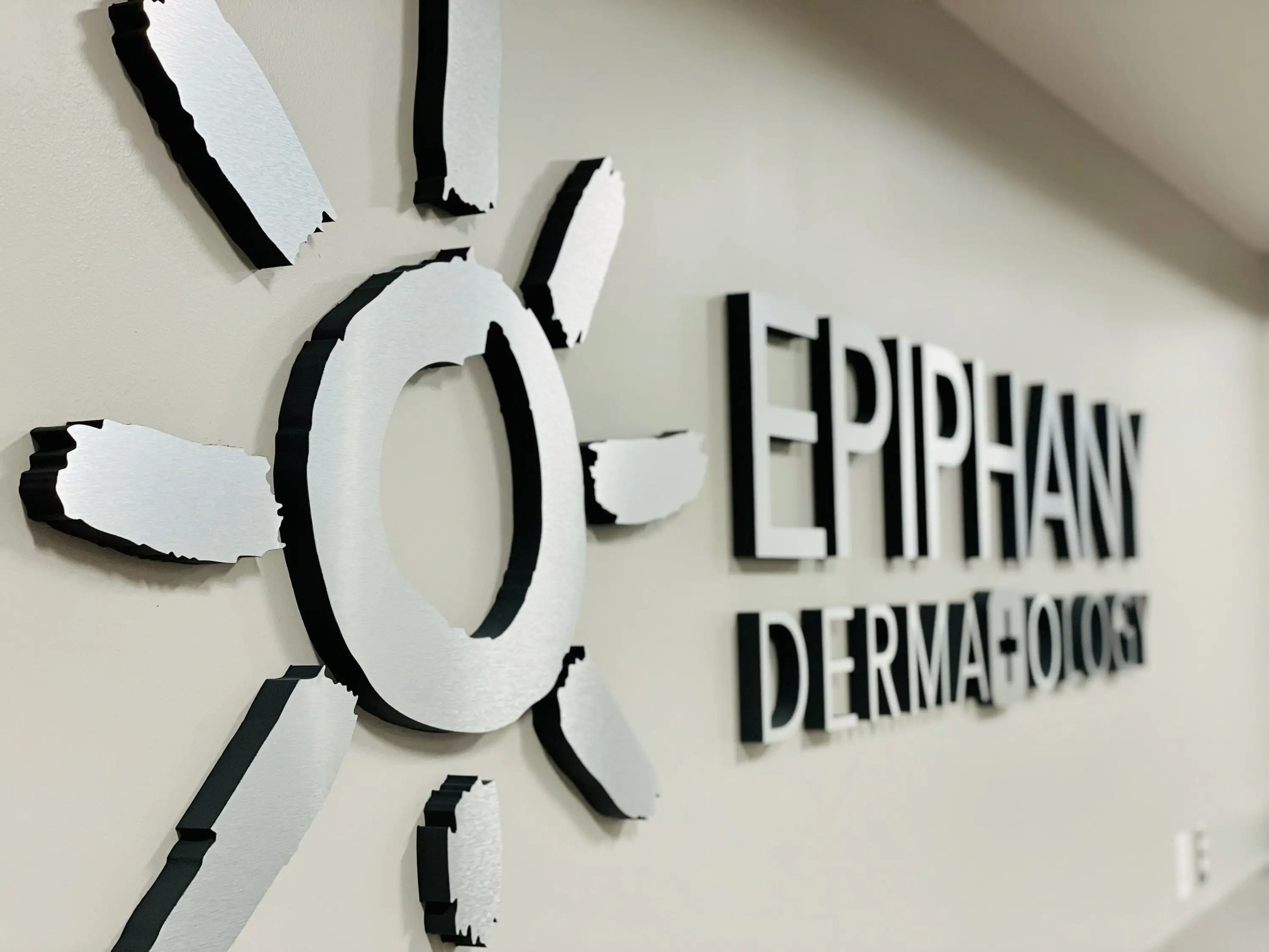 Epiphany Dermatology frosted acrylic lobby sign San Jose medical office