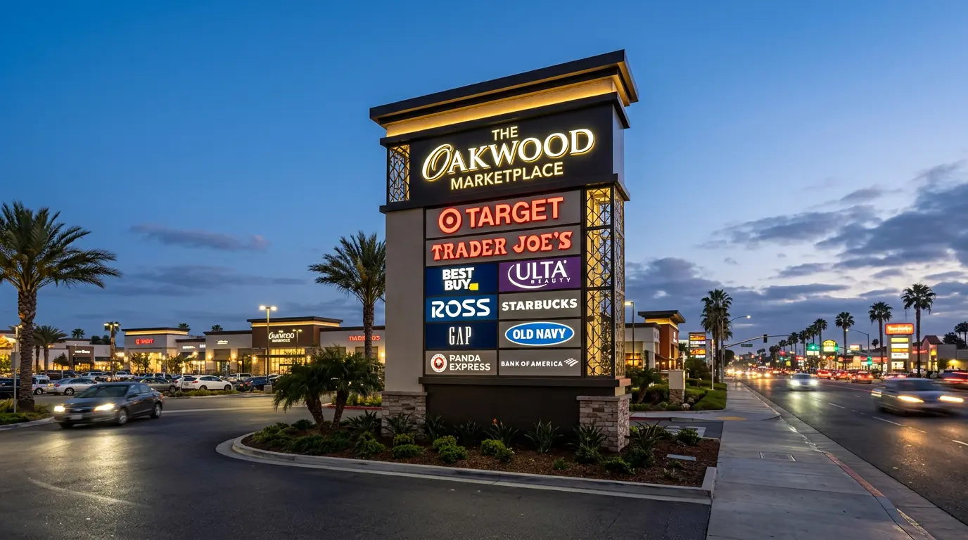 LED illuminated monument sign at Silicon Valley retail center