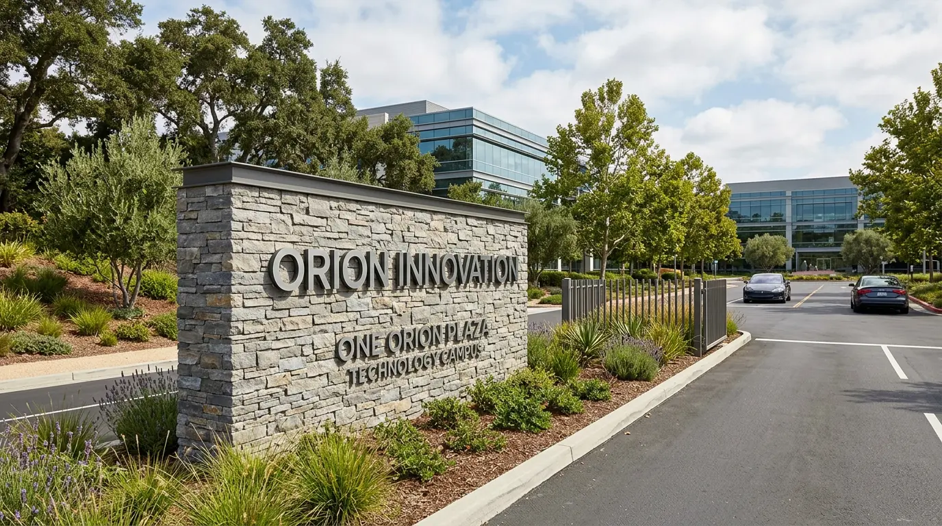 Custom stone and metal monument sign corporate campus Silicon Valley