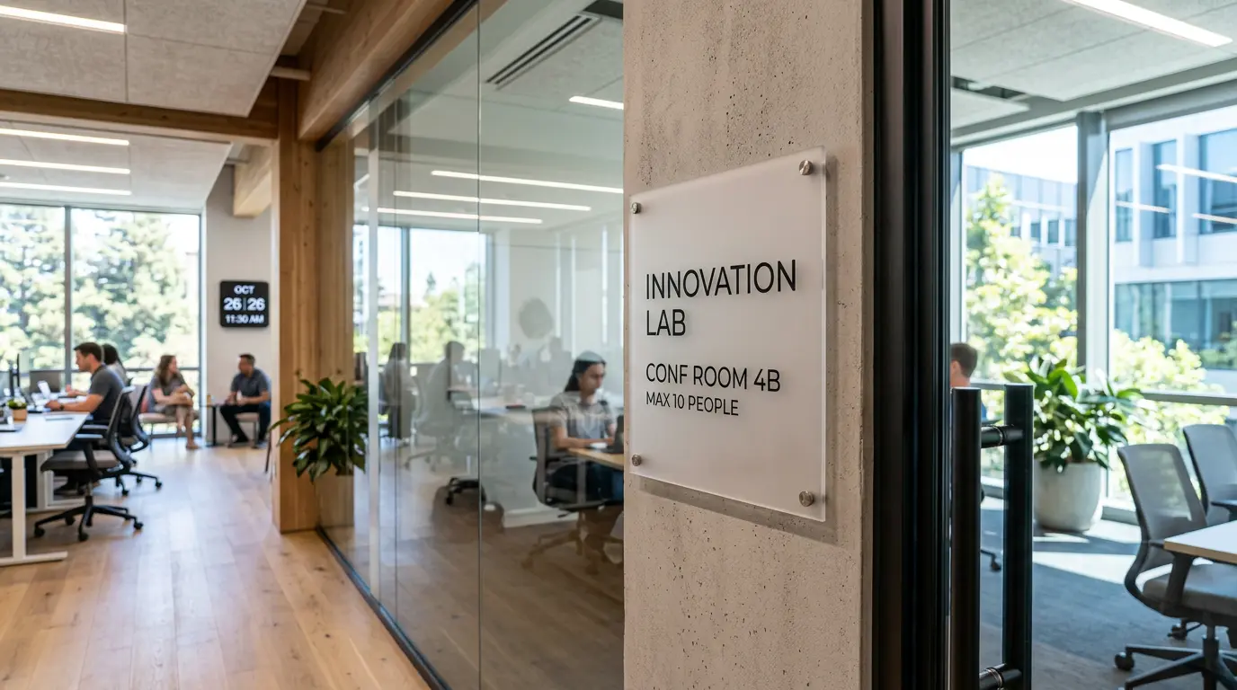 Conference room door sign Silicon Valley tech office