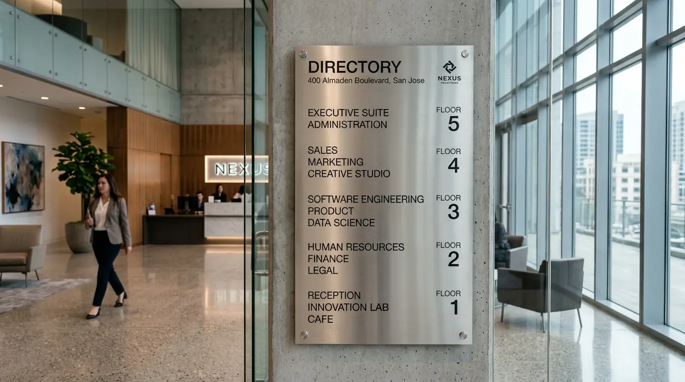 Interior office directory sign San Jose
