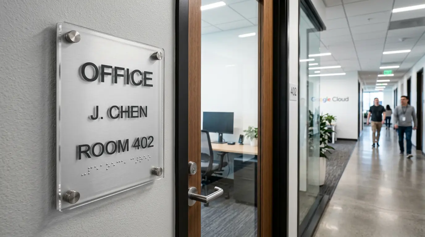 ADA room ID sign at Silicon Valley tech office