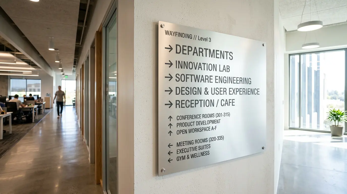 Wayfinding sign on office floor San Jose