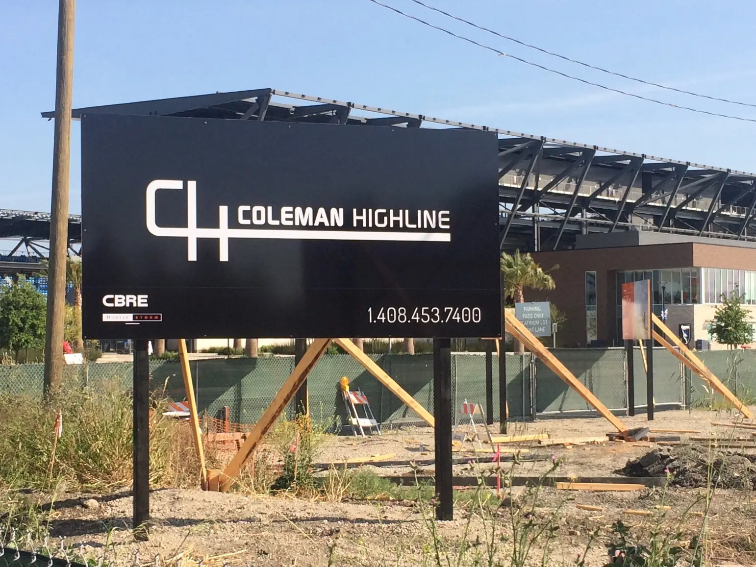 Coleman Highline large format construction site billboard near SAP Center San Jose — Clear Line Signs