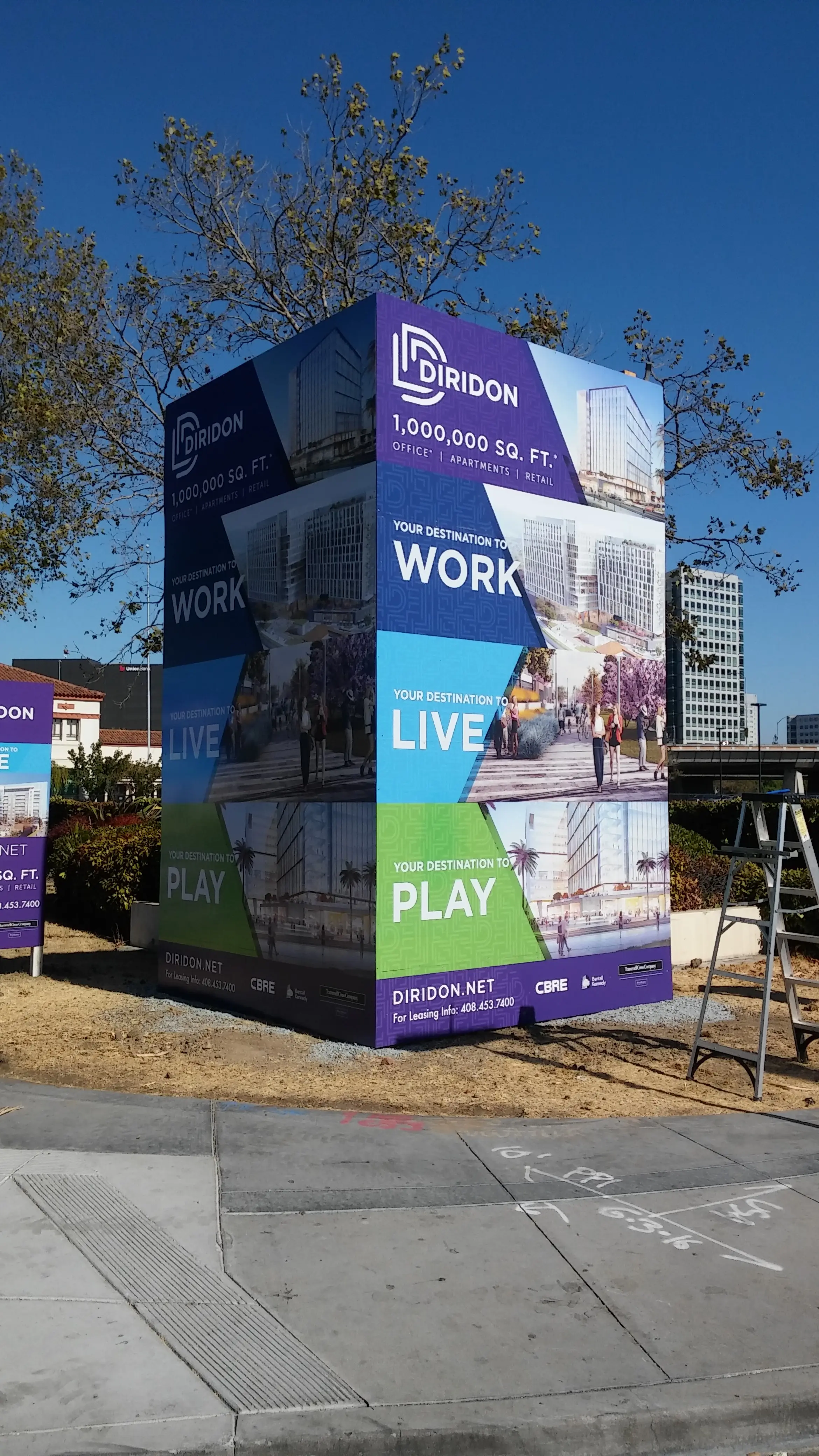 Diridon development wrapped display cube large format vinyl — Clear Line Signs San Jose