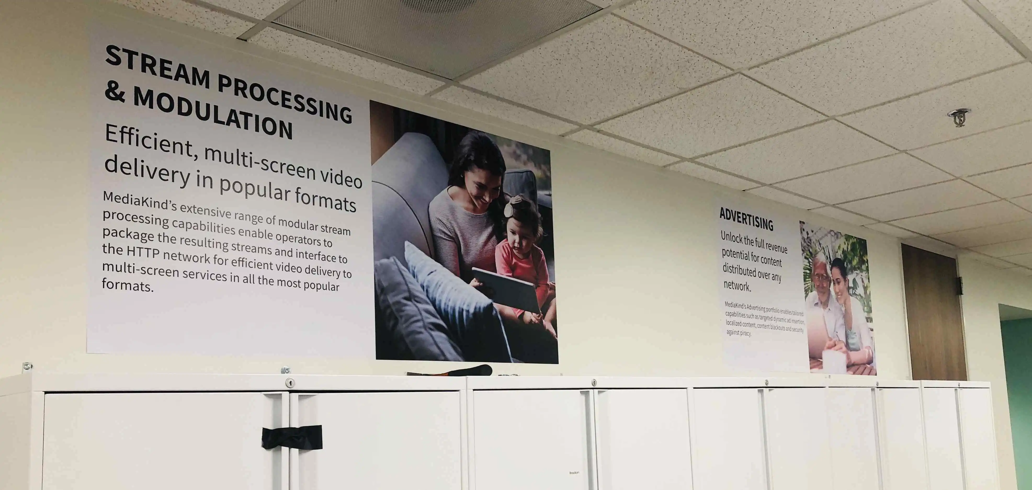 MediaKind vinyl wall wrap corporate tech office Silicon Valley — Clear Line Signs