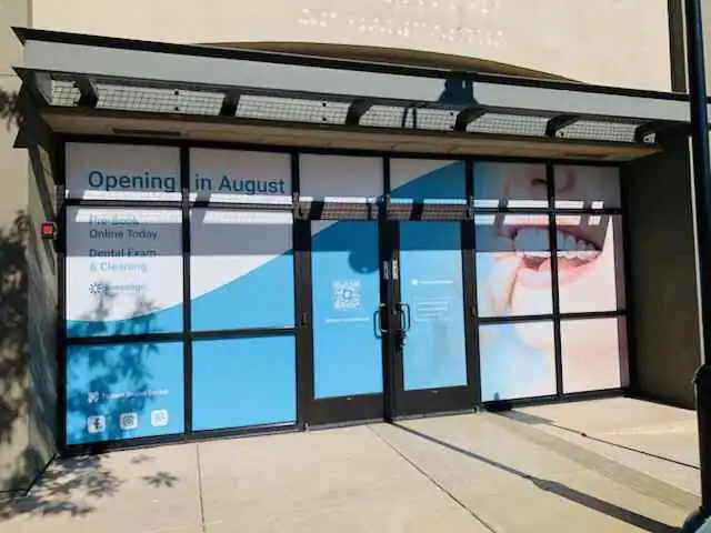 Trident Smiles Dental full storefront window wrap opening vinyl San Jose — Clear Line Signs