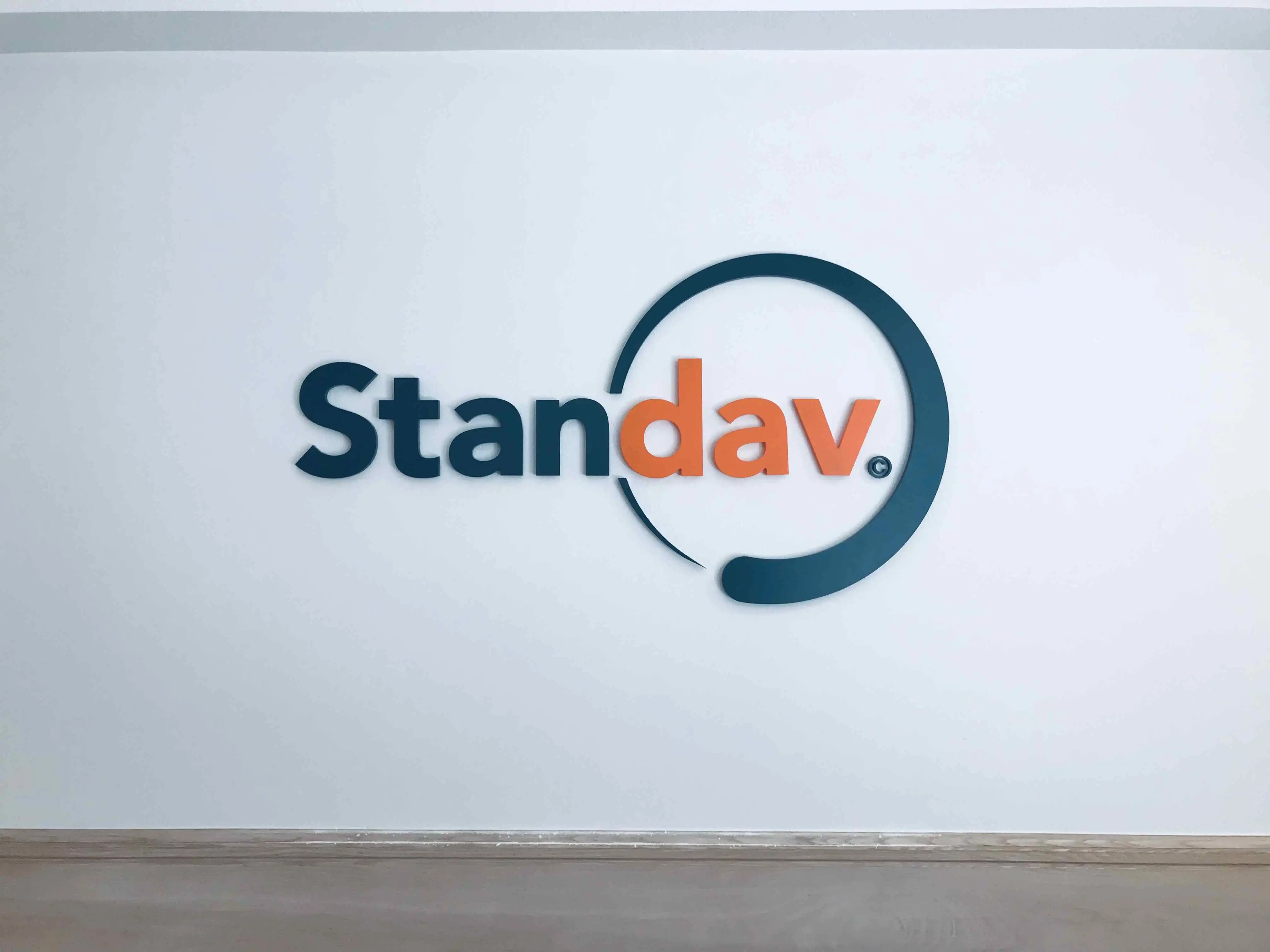 Standav painted dimensional acrylic lobby sign San Jose — Clear Line Signs