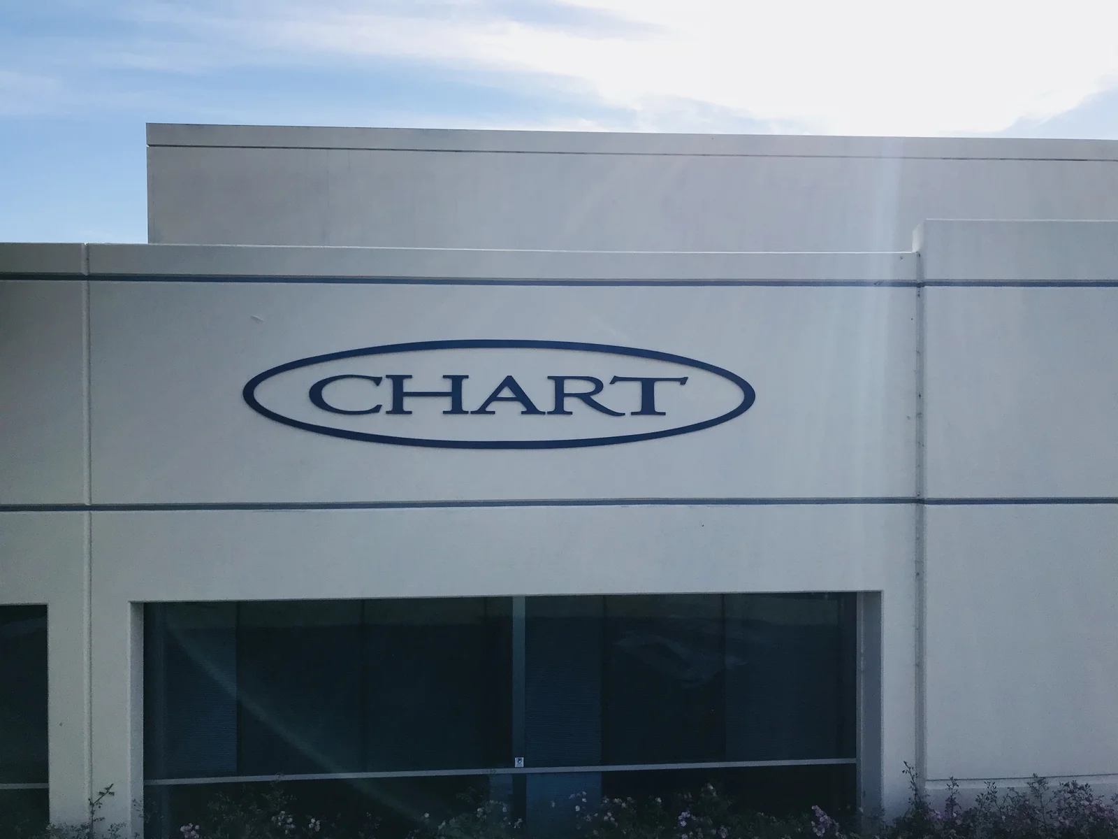 Chart Industries painted acrylic dimensional oval logo building sign Silicon Valley