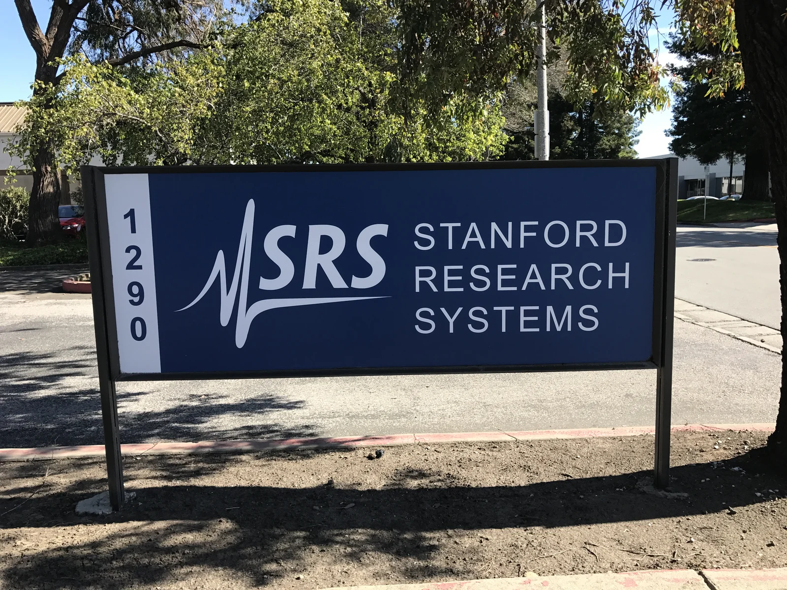 Stanford Research Systems post-panel monument sign Sunnyvale Silicon Valley