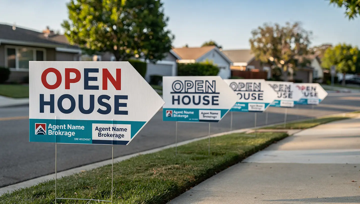 Open house directional signs in a Bay Area neighborhood