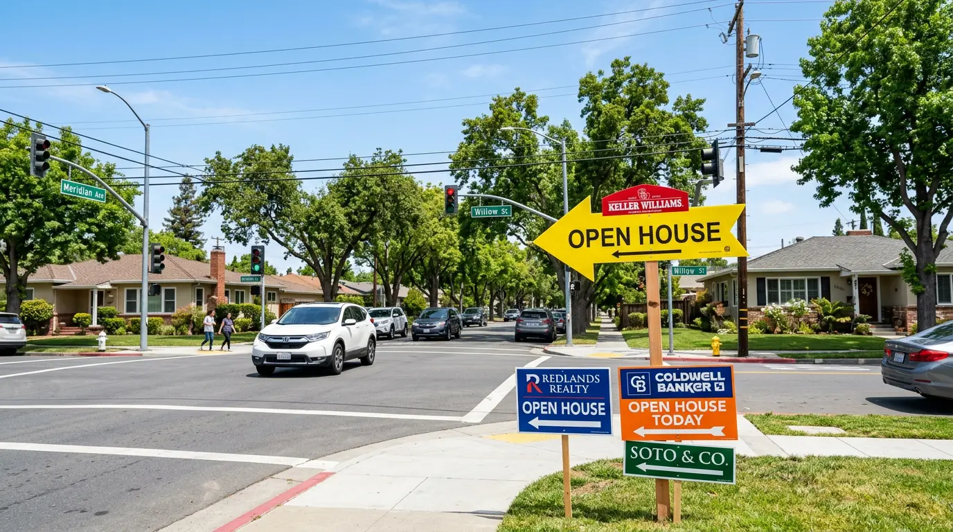 Open house directional arrow signs San Jose neighborhood