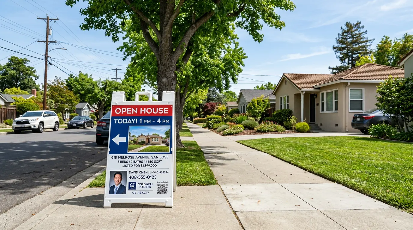 Real estate A-frame open house sign San Jose