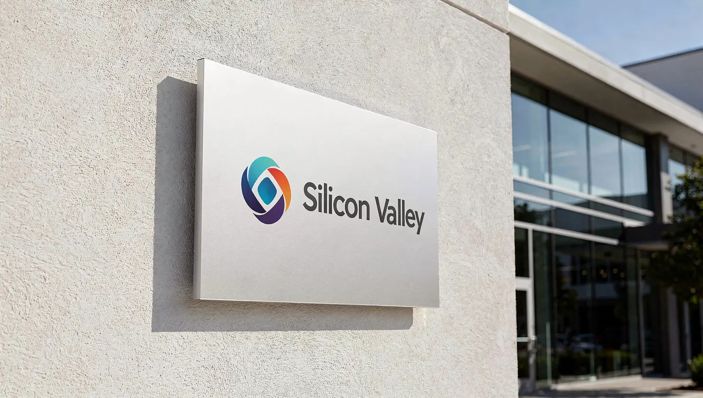 Dibond aluminum sign panel on a Silicon Valley office building