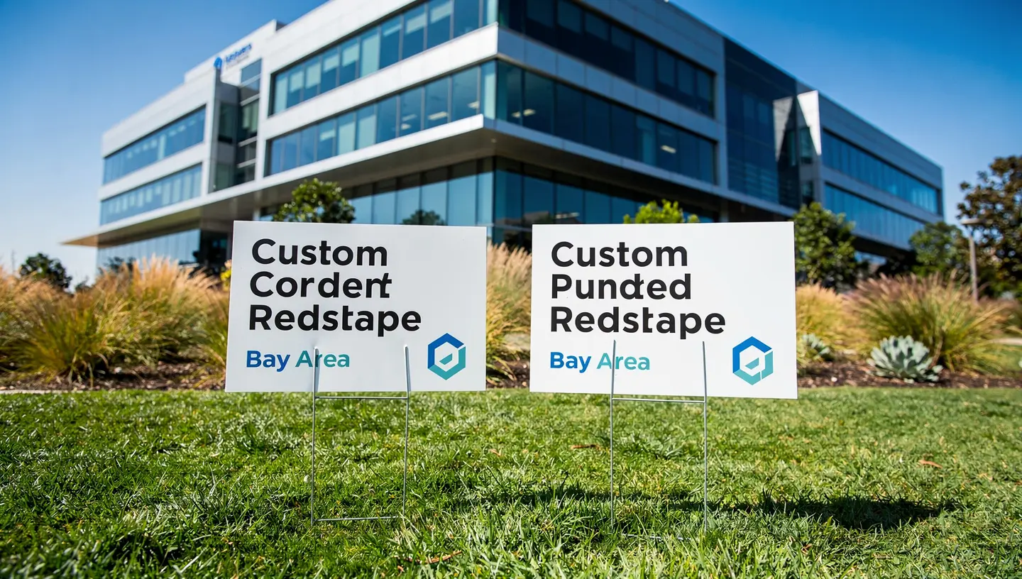 Custom coroplast yard signs at a Bay Area commercial property