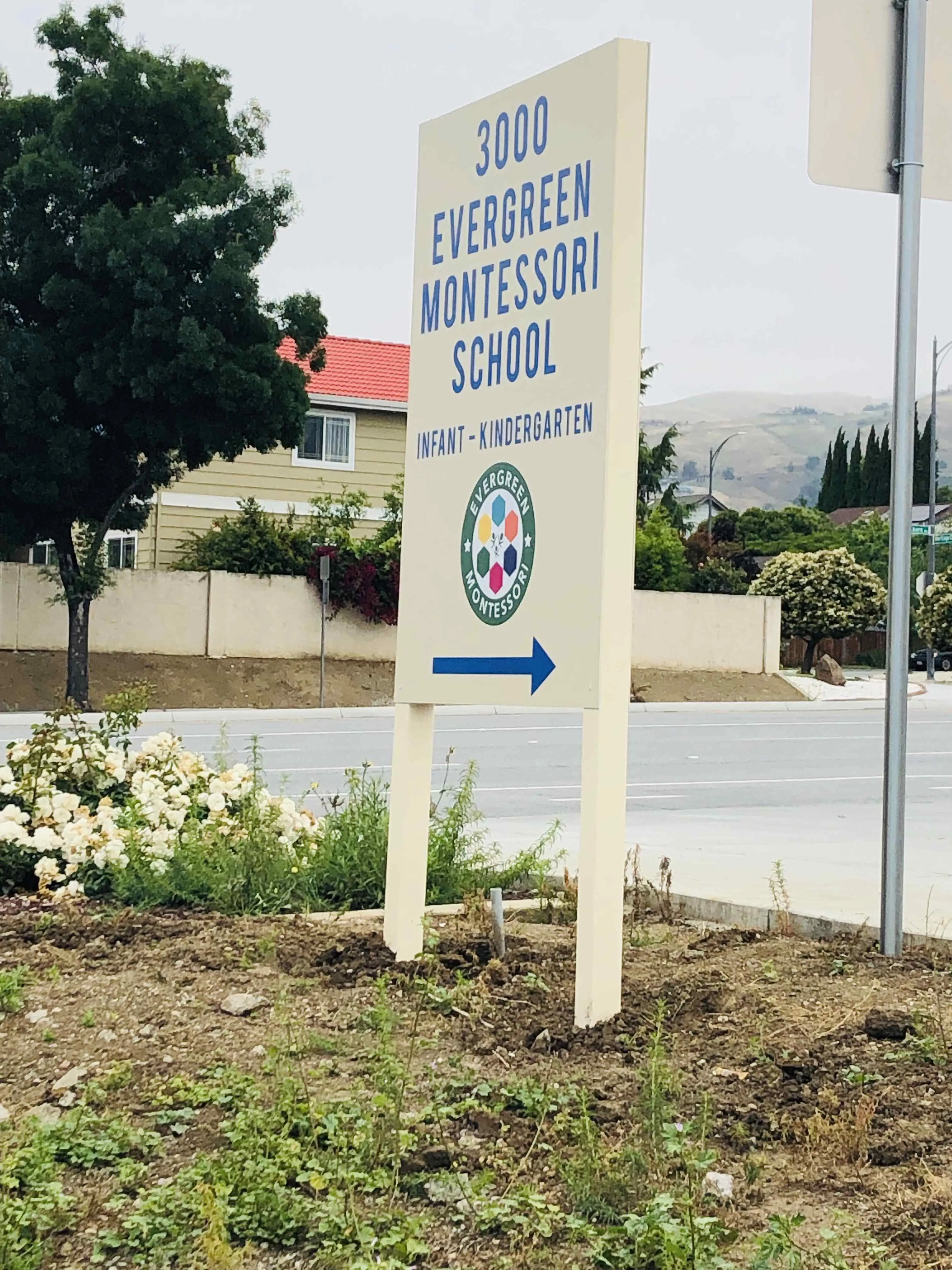 Evergreen Montessori School Dibond post and panel roadside sign San Jose