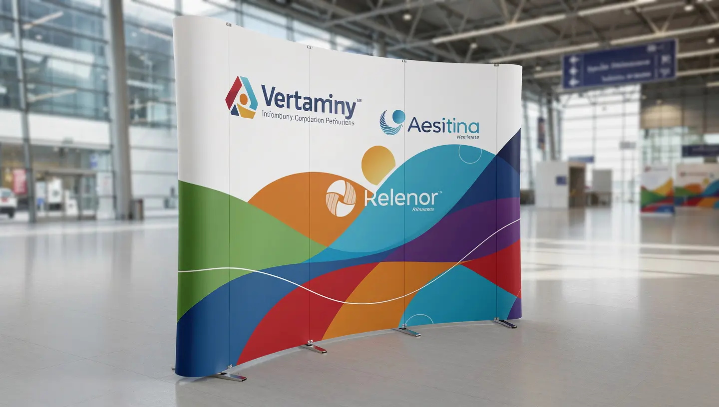 Tension fabric popup display at a trade show