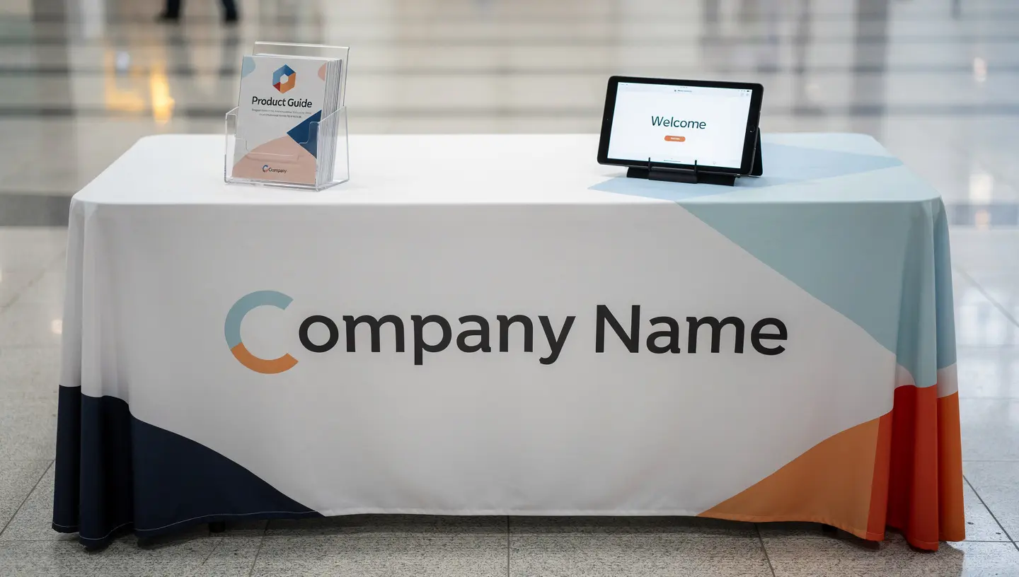 Branded table cover at a trade show