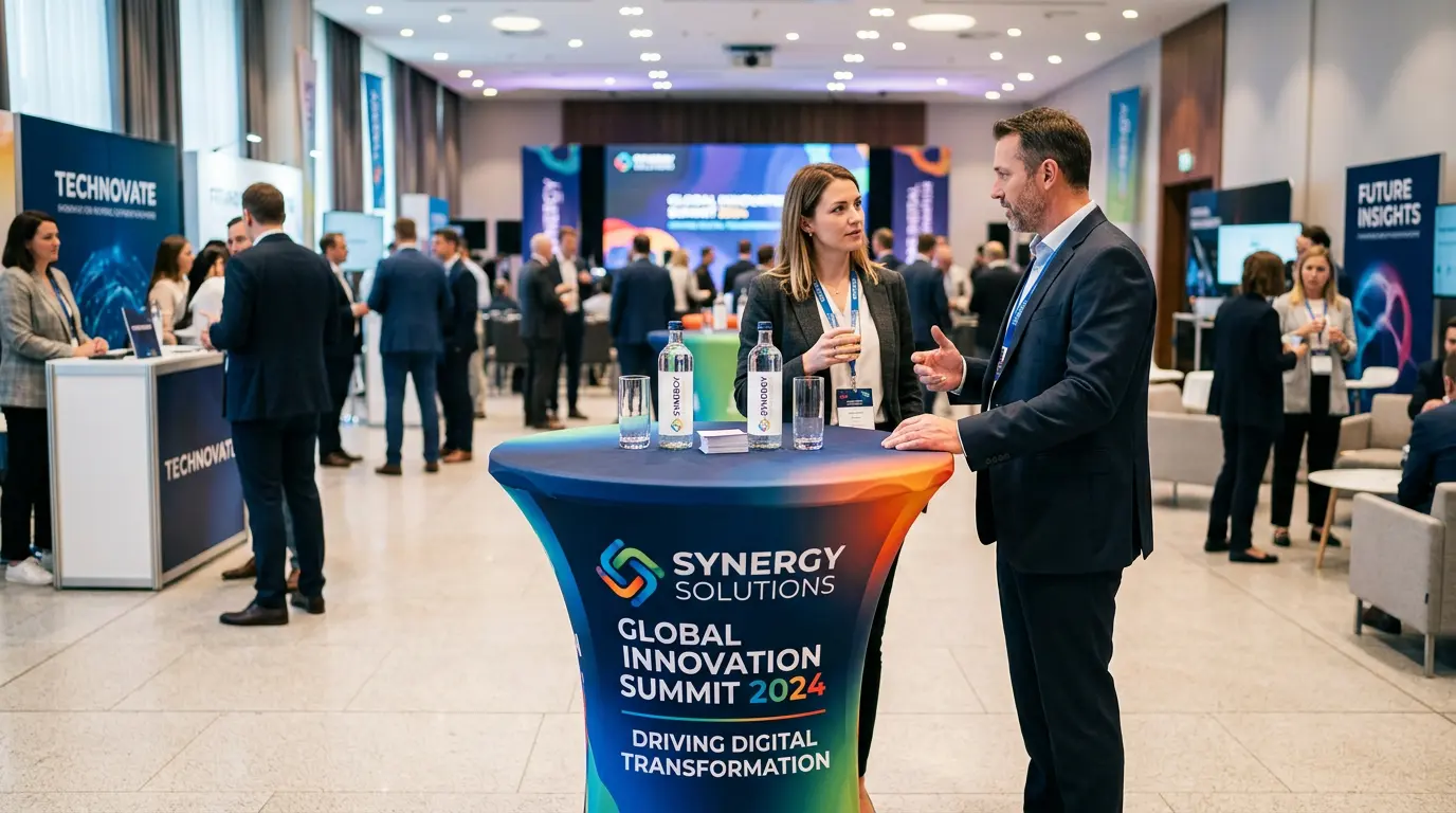 Custom round table cover trade show event