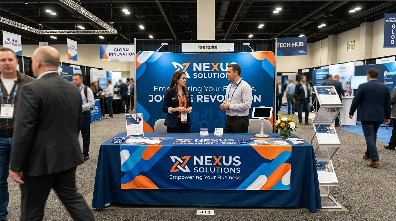 Custom branded table runner trade show event
