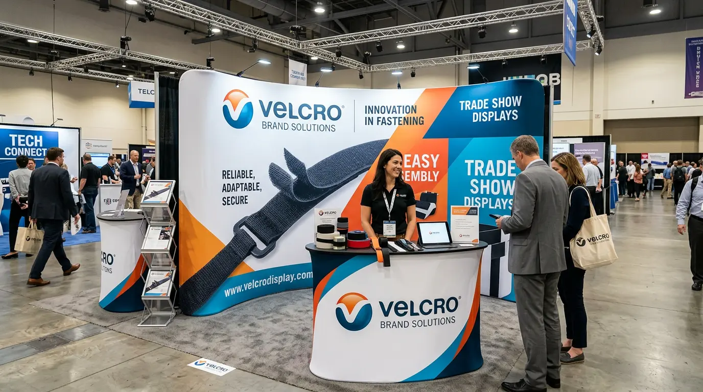 Curved velcro fabric popup display trade show booth