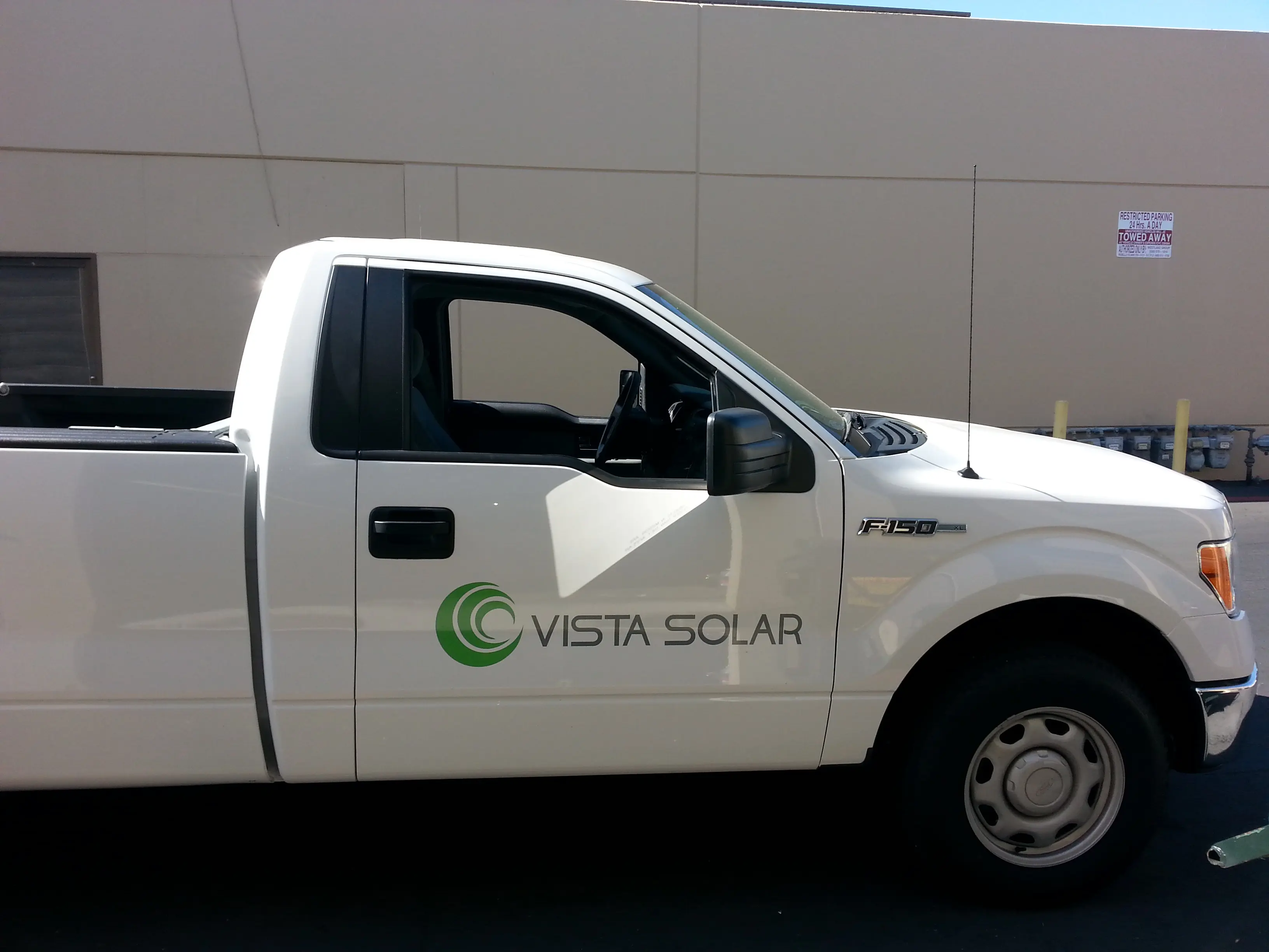 Vista Solar cut vinyl logo on Ford F-150 truck Silicon Valley