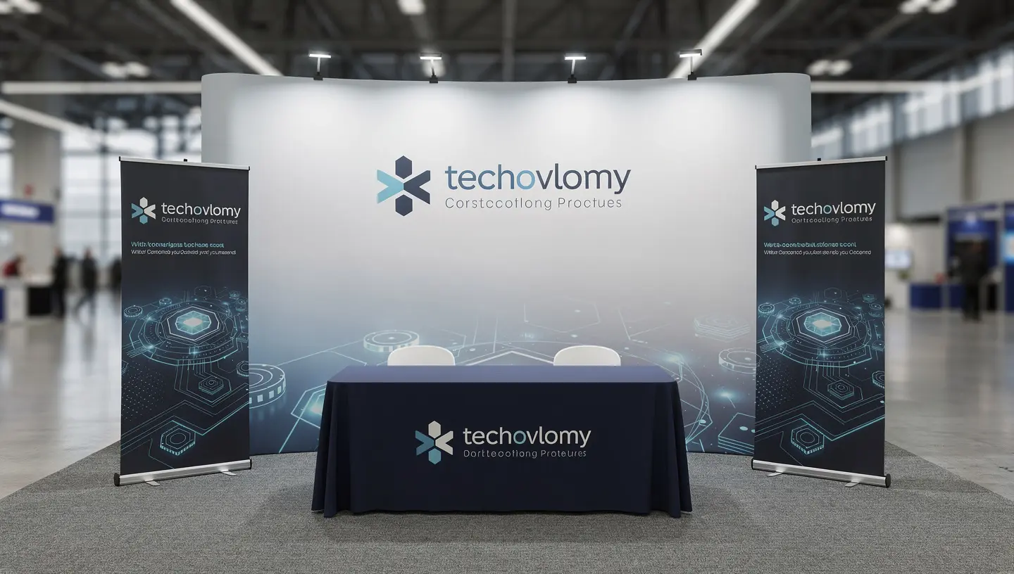 Custom vinyl banner used as a trade show backdrop