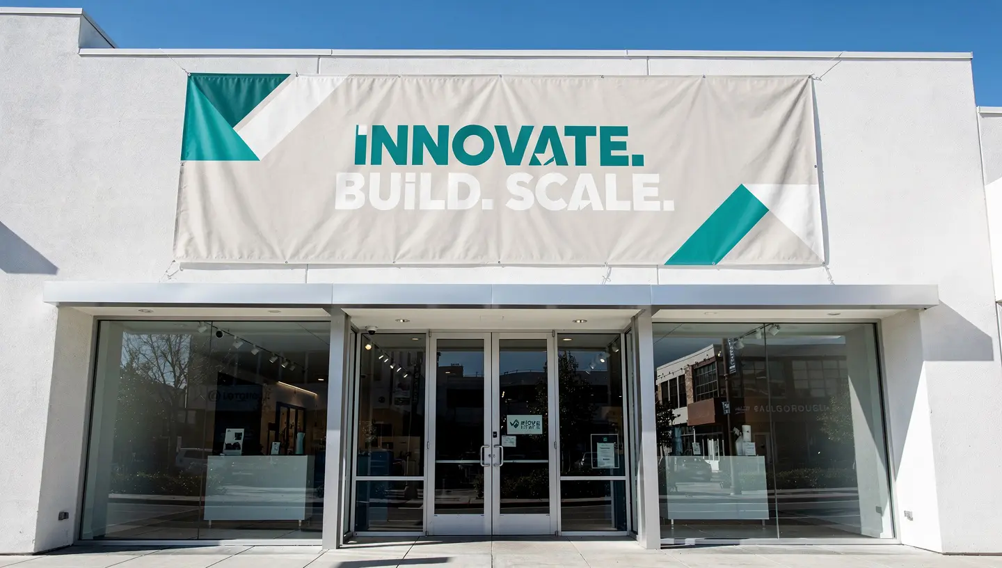 Custom vinyl banner installed on a retail storefront in San Jose, CA