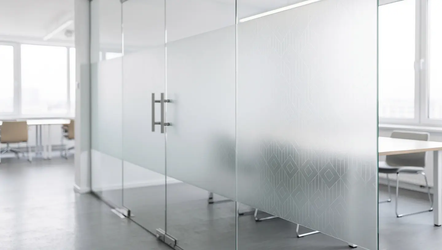 Frosted vinyl window film in a Silicon Valley office