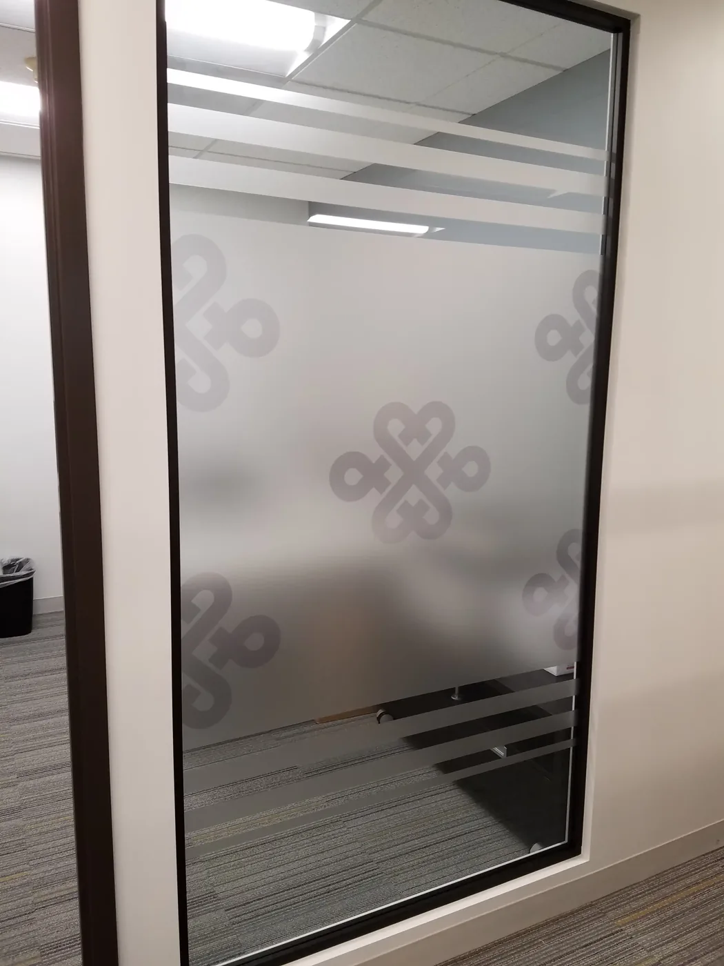 Frosted vinyl on interior office door window — Silicon Valley