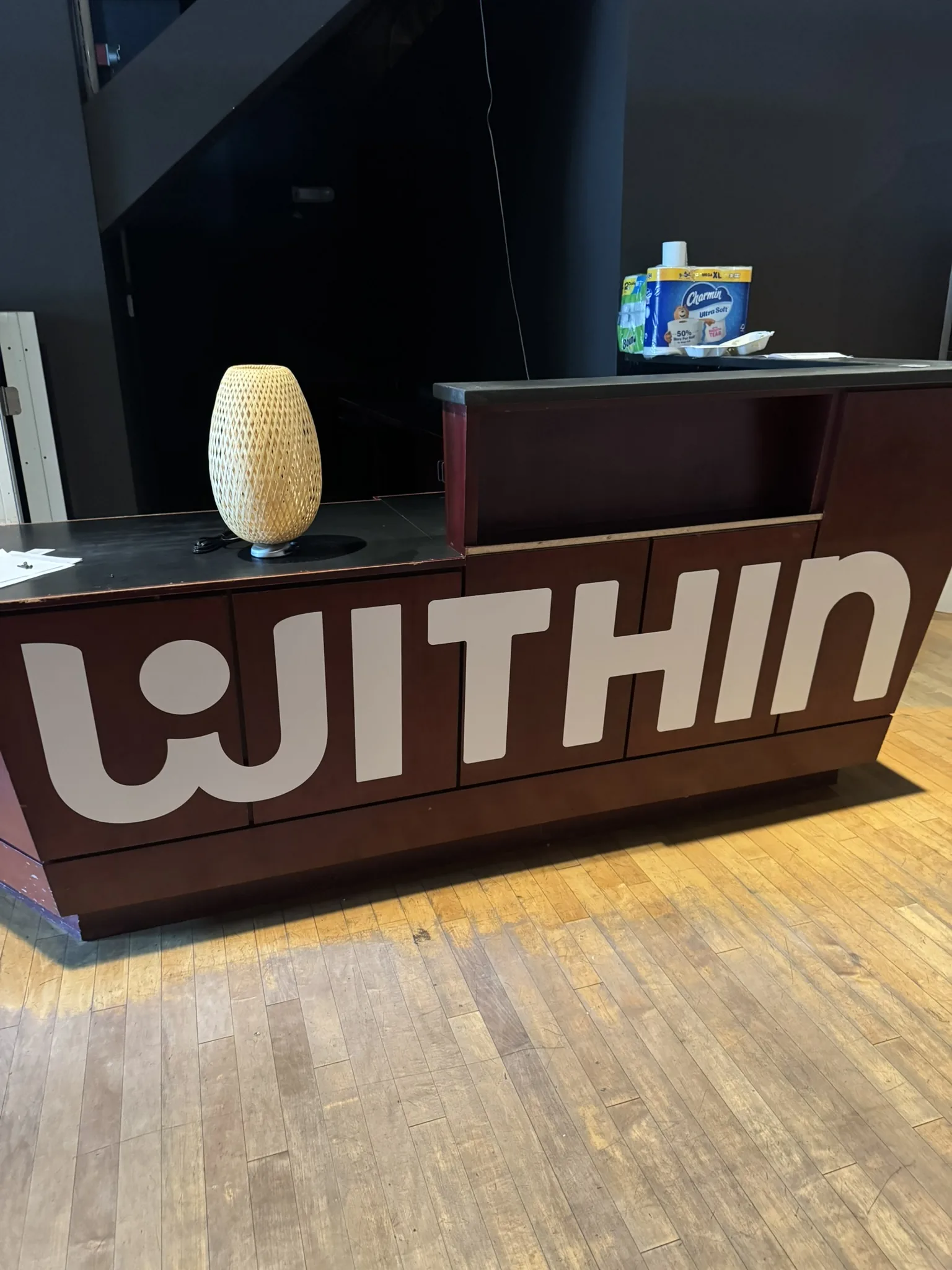 Cut vinyl lettering on reception desk — Within — Clear Line Signs Palo Alto